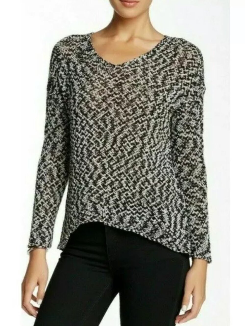 EUC Eileen Fisher Black & White Stretch Knit Long Sleeve Sweater - Women's XL